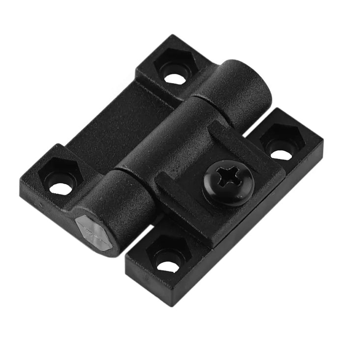 Corrosion resistant plastic hinges are suitable for a variety of applications. High impact strength. Hinges are adjustable with the 304 SS screw and nut.