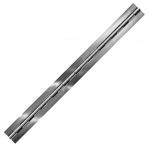 10059<br><b>STAINLESS STEEL CONTINUOUS HINGE<br>BRIGHT ANNEALED<br></b>BASS-40106 X 72" B<br>No Holes<br>Mat. Thickness - .040"/19 GA<br>Open Width - 1.06"<br>Knuckle Length - .5"