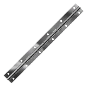 10064TC<br><b>STAINLESS STEEL CONTINUOUS HINGE<br>BRIGHT ANNEALED<br></b>BASS-40125 X 72" PTC<br>True Countersunk Holes<br>Mat. Thickness - .040"/19 GA<br>Open Width - 1.25"<br>Knuckle Length - .5"