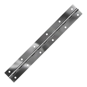 10065TC<br><b>STAINLESS STEEL CONTINUOUS HINGE<br>BRIGHT ANNEALED<br></b>BASS-40150 X 72" PTC<br>True Countersunk Holes<br>Mat. Thickness - .040"/19 GA<br>Open Width - 1.50"<br>Knuckle Length - .5"