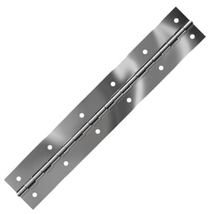 10066TC<br><b>STAINLESS STEEL CONTINUOUS HINGE<br>BRIGHT ANNEALED<br></b>BASS-40200 X 72" PTC<br>True Countersunk Holes<br>Mat. Thickness - .040"/19 GA<br>Open Width - 2"<br>Knuckle Length - .5"