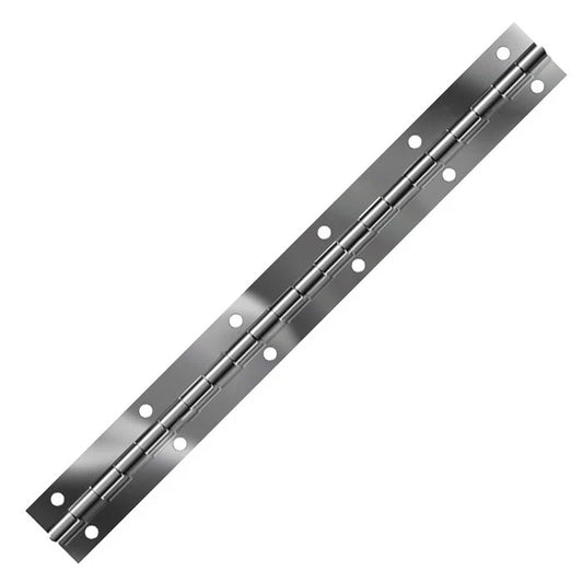 Bright Annealed Stainless Steel Continuous Hinge, Coined Holes, Open Width 1.25"