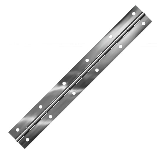 Bright Annealed Stainless Steel Continuous Hinge, Coined Holes, Open Width 1.50"