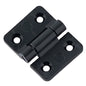 Mini plastic friction hinges provide constant resistance to keep hinge open at any angle. It is made from black plastic.