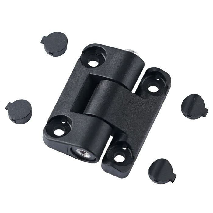 Plastic friction hinges are impervious to corrosion, making them suitable for various applications.  High-impact strength plastic hinges.