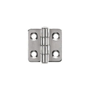 14019<br><b>MARINE STAMPED HINGE</b><br>MAT. THICKNESS - 0.078"<br>SCREW SIZE - 8<br>OPEN WIDTH - 1.50"<br>LENGTH - 1.50"<br>PIN DIA. - 0.195"