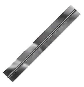 10062<br><b>STAINLESS STEEL CONTINUOUS HINGE<br>BRIGHT ANNEALED<br></b>BASS-40200 X 72" B<br>No Holes<br>Mat. Thickness - .040"/19 GA<br>Open Width - 2"<br>Knuckle Length - .5"