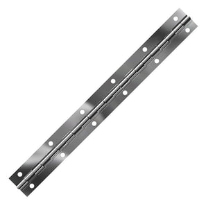 10064<br><b>STAINLESS STEEL CONTINUOUS HINGE<br>BRIGHT ANNEALED<br></b>BASS-40125 X 72" PC<br>Coined Countersunk Holes<br>Mat. Thickness - .040"/19 GA<br>Open Width - 1.25"<br>Knuckle Length - .5"