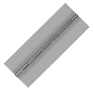 10129<br><b>STAINLESS STEEL CONTINUOUS HINGE</b><br>SS-75400-187-1 X 72"B<br>No Holes<br>Mat. Thickness - .075"/14 GA<br>Open Width - 4"<br>Knuckle Length - 1"