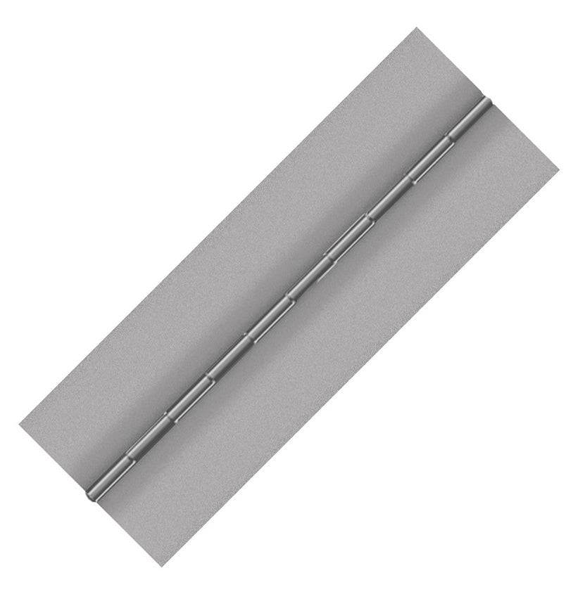 10138<br><b>STAINLESS STEEL CONTINUOUS HINGE<br></b>SS-75400-250-1 X 72"B<br></b>No Holes<br>Mat. Thickness - .075"/14 GA<br>Open Width - 4"<br>Knuckle Length - 1"