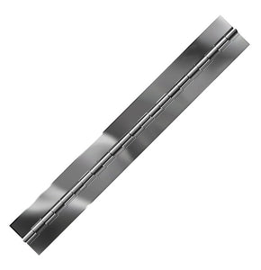 11452<br><b>STAINLESS STEEL CONTINUOUS HINGE<br>BRIGHT ANNEALED<br></b>BASS-60150-125-5 X 72" B<br>No Holes<br>Mat. Thickness - .060"/16 GA<br>Open Width - 1.50"<br>Knuckle Length - .5"