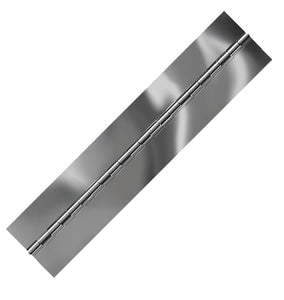 11454<br><b>STAINLESS STEEL CONTINUOUS HINGE<br>BRIGHT ANNEALED<br></b>BASS-60250-125-5 X 72" B<br>No Holes<br>Mat. Thickness - .060"/16 GA<br>Open Width - 2.5"<br>Knuckle Length - .5"