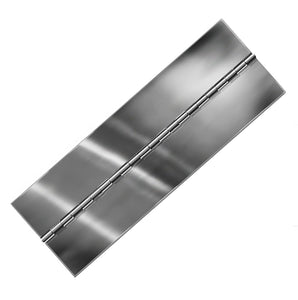 11467<br><b>STAINLESS STEEL CONTINUOUS HINGE<br>BRIGHT ANNEALED<br></b>BASS-60400-125-5 X 72" B<br>No Holes<br>Mat. Thickness - .060"/16 GA<br>Open Width - 4"<br>Knuckle Length - .5"