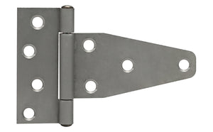 11596<br><b>STAINLESS STEEL<br>TEE HINGE<br></b> Mat. Thickness - .090"/13 GA<br>Strap Leaf Width – 4.00"<br>Open Width - 5.50"<br>Length – 3.50"<br> Countersunk Holes<br>SST-90400-350 HC