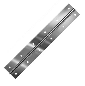 11881<br><b>STAINLESS STEEL CONTINUOUS HINGE<br>BRIGHT ANNEALED<br></b>BASS-60200-125-5 X 72" PC<br>Coined Countersunk Holes<br>Mat. Thickness - .060"/16 GA<br>Open Width - 2"<br>Knuckle Length - .5"
