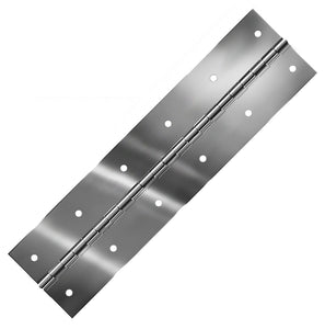 11882<br><b>STAINLESS STEEL CONTINUOUS HINGE<br>BRIGHT ANNEALED<br></b>BASS-60300-125-5 X 72" PC<br>Coined Countersunk Holes<br>Mat. Thickness - .060"/16 GA<br>Open Width - 3"<br>Knuckle Length - .5"