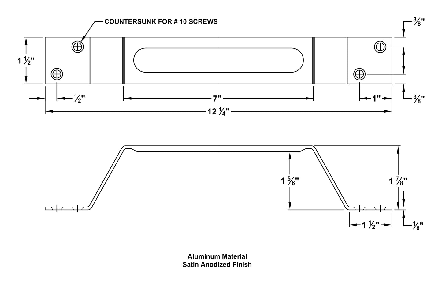 12571W<br>7" WIDE ALUMINUM GATE HANDLE<br>AGH-515 <br> 7" handle width