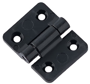 Mini plastic friction hinges provide constant resistance to keep hinge open at any angle. It is made from black plastic.