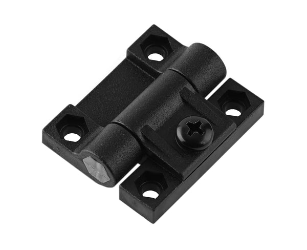 13242 PLASTIC FRICTION HINGE P-TRQ-265142 X 1.76SPC-P, ADJ Small Black  Plastic Hinge, SS Bolt & Nut, Plastic Internal Bushings, With Screw Caps.